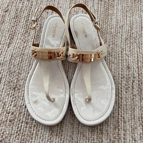 Coach Women's Gold and Cream Sandals - Picture 1 of 8
